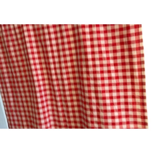 Two Pioneer Woman Red & White Pom Tassled Window Panels 34.5" gingham - Picture 11 of 13